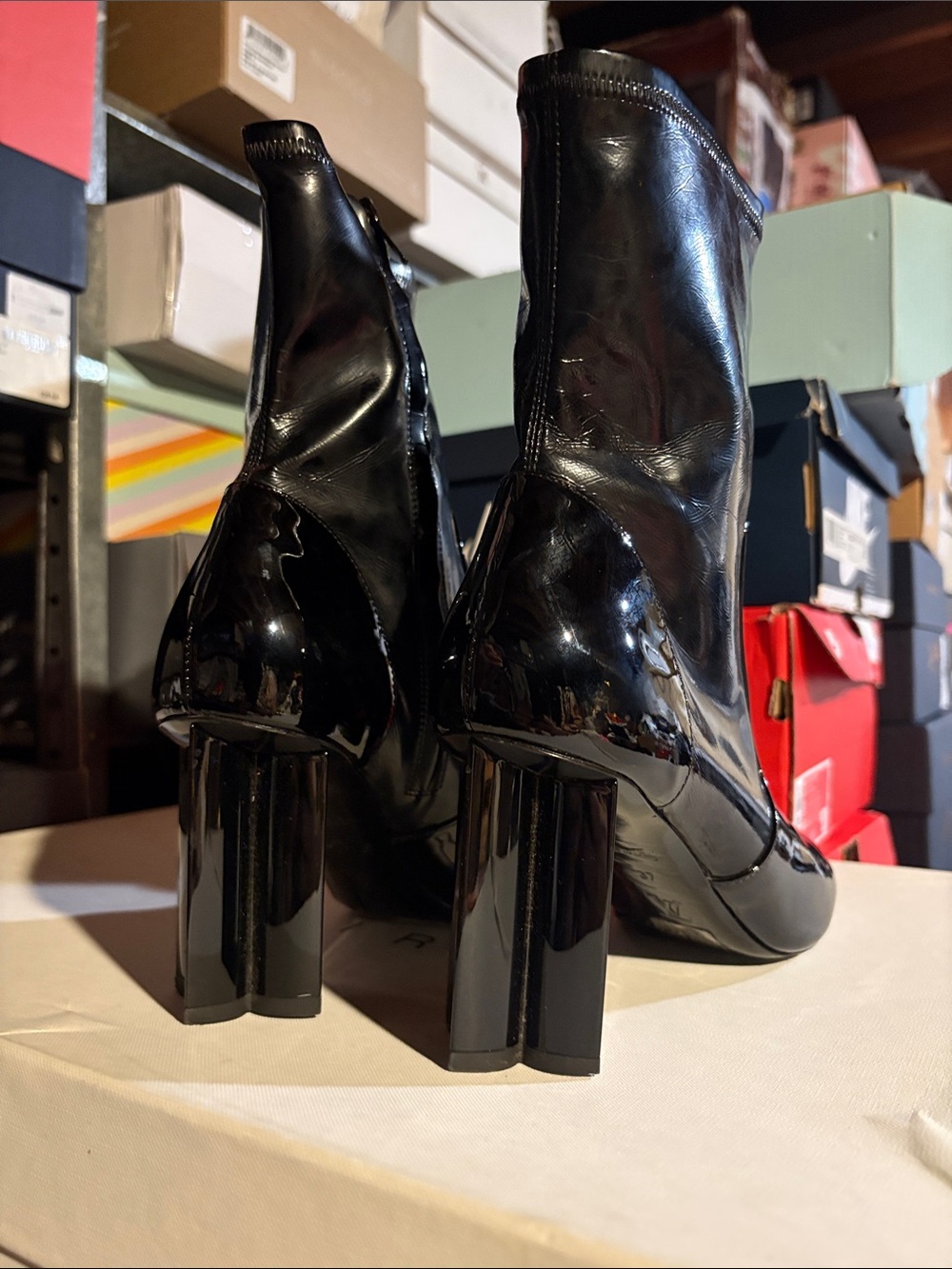 Black Patent Mid-Calf Block Heel Boots - Picture 10 of 13
